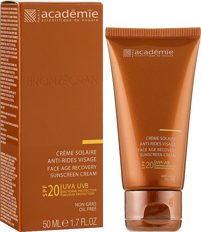 Academie Сонцезахисний регенеруючий крем SPF 20+ Bronzecran Face Age Recovery Cream Sunscreen - фото N2