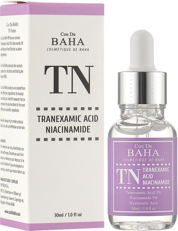 Сыворотка против пигментации с транексамовой кислотой и ниацинамидом - Cos De Baha TN Tranexamic Acid Niacinamide Serum, 30 мл - фото N2