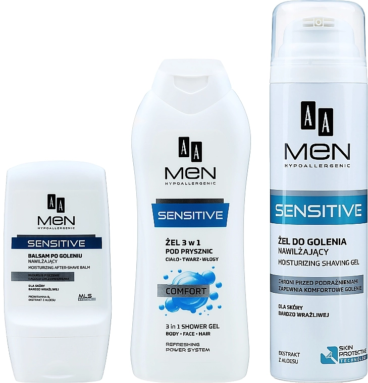 AA Набор Men Sensitive (shav/gel/200ml + ash/balm/100ml + sh/gel/400ml) - фото N2