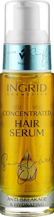 Ingrid Cosmetics Сироватка для сухого, ламкого й випадаючого волосся з олією соняха Vegan Hair Serum Sunflower Oil Anti-Breakage & Hydrating - фото N1