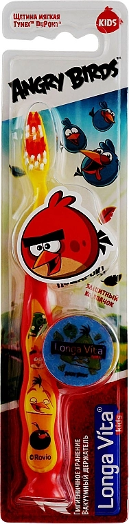 Longa Vita Зубна щітка "Angry Birds" з ковпачком, червона - фото N1