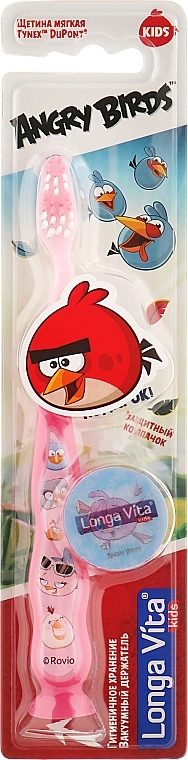 Longa Vita Зубная щетка "Angry Birds" с колпачком, розовая - фото N1