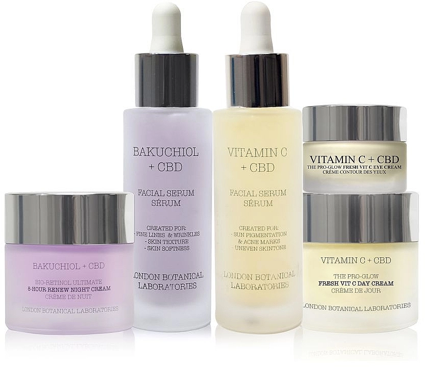 London Botanical Laboratories Набор Bakuchiol + Vitamin C (cr/50ml + Serum/30ml + Serum/30ml + cr/20ml + cr/50ml) - фото N1