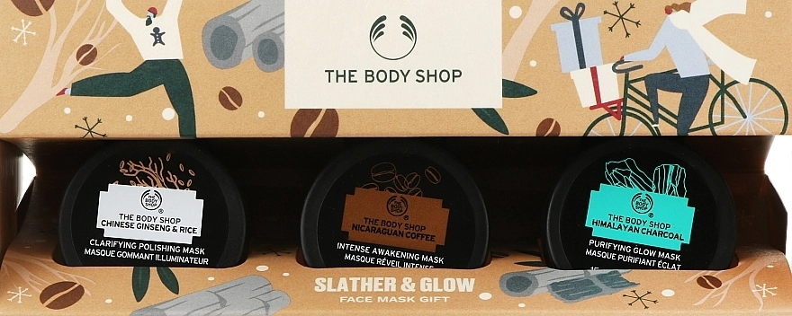 The Body Shop Набор Slather & Glow Face Mask Gift (mask/3x15ml + acc/1pcs) - фото N1