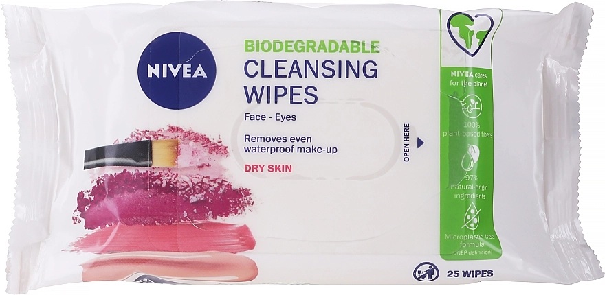 Nivea Заспокійливі біорозкладні серветки для зняття макіяжу Biodegradable Cleansing Wipes 3in1 - фото N1