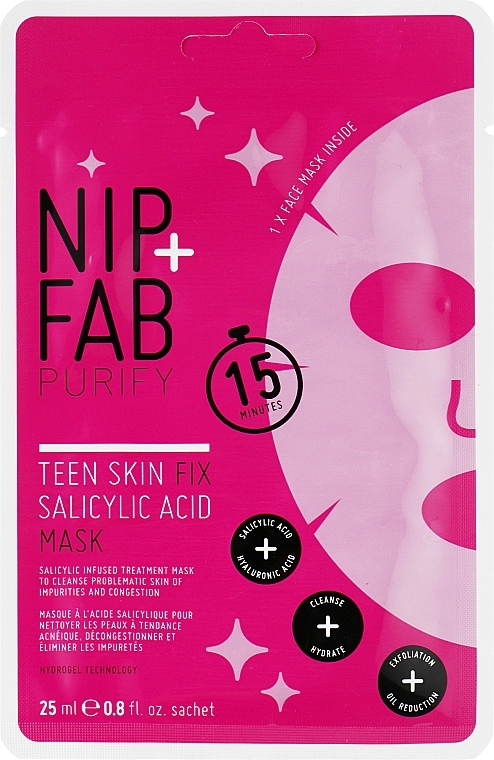 NIP + FAB Тканинна маска із саліциловою кислотою для підліткової шкіри NIP+FAB Salicylic Teen Skin Fix Acid Sheet Mask - фото N1