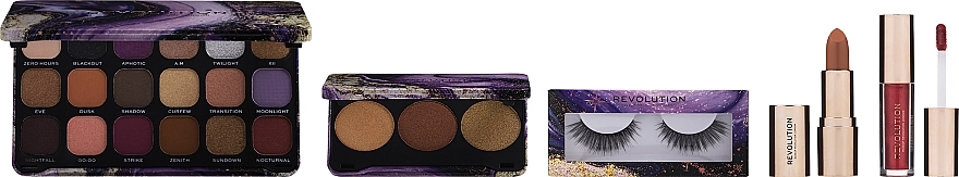 Makeup Revolution Midnight Allure Gift Set (palette/19.8g + palette/6.6g + lipstick/3.6g + l/gloss/2ml + lash) Набір - фото N2