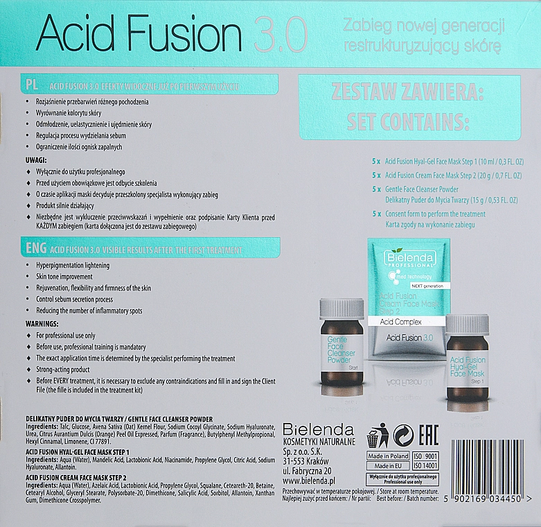 Bielenda Professional Набір Acid Fusion 3.0 Double Formula Acid Complex (powder/5x15g + mask/5x10g + mask/5x20g) * - фото N6