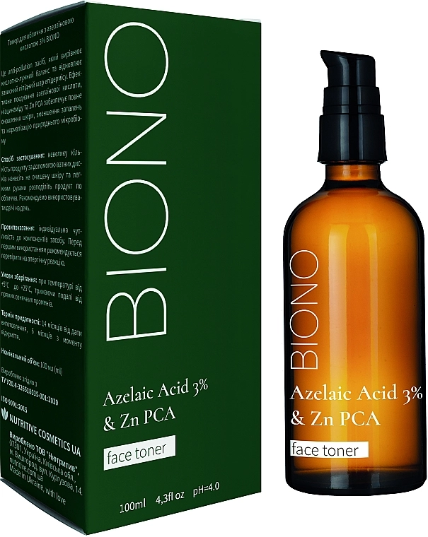 Biono Тонер для обличчя з азелаїновою кислотою 3% Azelaic Acid 3% & Zn PCA Face Toner - фото N2