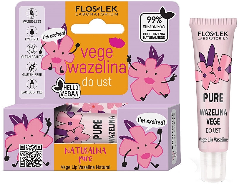 Floslek Вазелин косметический, для губ Vege Lip Vaseline Pure - фото N1