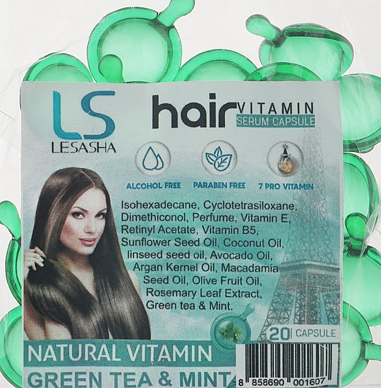 Lesasha Тайские капсулы для волос с зеленым чаем и мятой Hair Serum Vitamin Green Tea & Mint - фото N4