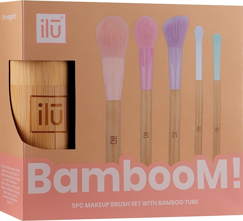 Ilu Набір пензлів для макіяжу, 5 шт. Brush + Bamboo Tube Set - фото N3