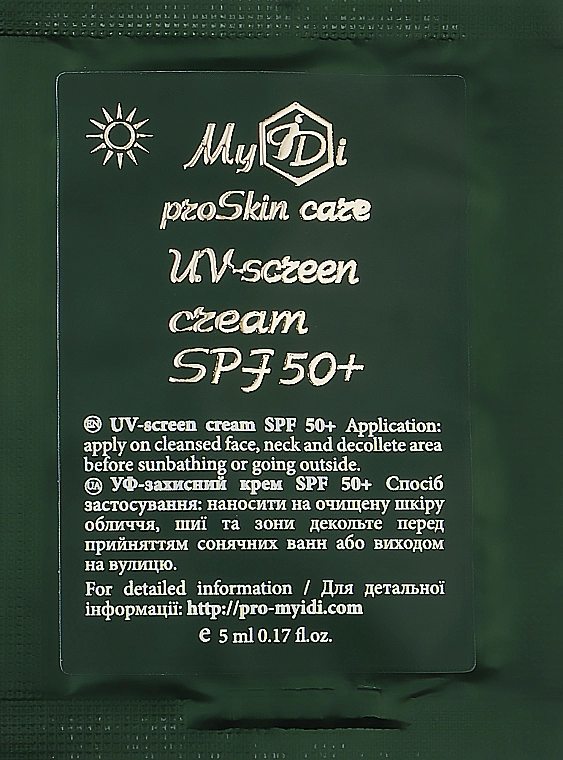 MyIdi Солнцезащитный крем для лица UV-Screen Cream SPF 50+ (пробник) - фото N1