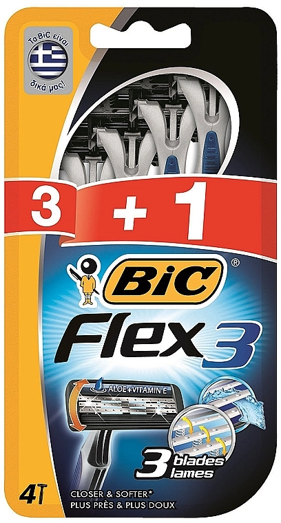 BIC Мужской станок для бритья, 4 шт Flex 3 Classic - фото N3