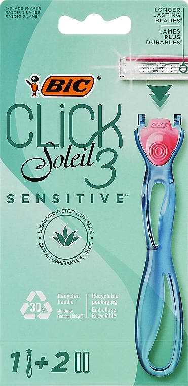 BIC Жіноча бритва з 2 змінними касетами Click 3 Soleil Sensitive - фото N1