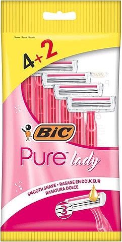 BIC Женский станок для бритья розовый, 6 шт Pure 3 Lady Pink - фото N1