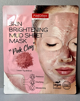 Purederm Грязьова освітлювальна маска з рожевою глиною "Pink Clay" Brightening Mud Sheet Mask - фото N1