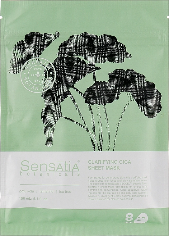 Sensatia Botanicals Тканинна маска для обличчя "Очищувальна центела" Clarifying Cica Sheet Mask - фото N1