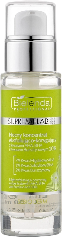 Bielenda Professional Сыворотка для лица Supremelab Night Exfoliating & Correcting Concentrate AHA BHA And Succinic Acid 10% - фото N1