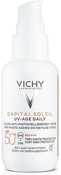 Vichy Солнцезащитный невесомый флюид против признаков фотостарения кожи лица с универсальным тонирующим пигментом, SPF 50+ Capital Soleil UV-Age Daily - фото N1