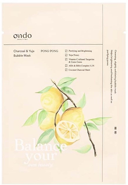 Ondo Beauty 36.5 Очищувальна тканинна маска Charcoal & Yuja Bubble Mask - фото N1