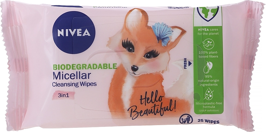 Nivea Біорозкладані міцелярні серветки для зняття макіяжу, 25 шт. Biodegradable Micellar Cleansing Wipes 3 In 1 - фото N1