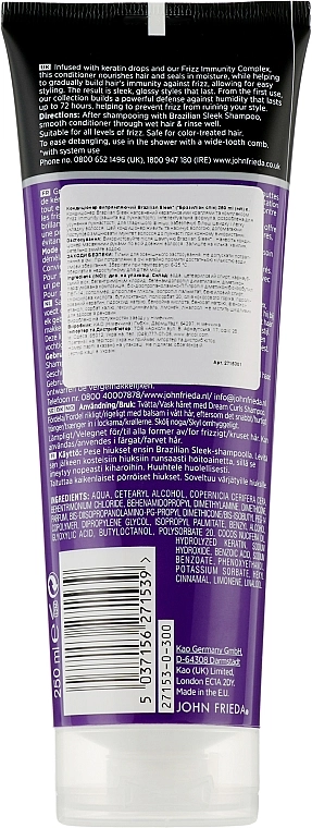 John Frieda Кондиціонер для випрямлення волосся Frizz Ease Brazilian Sleek Conditioner - фото N2