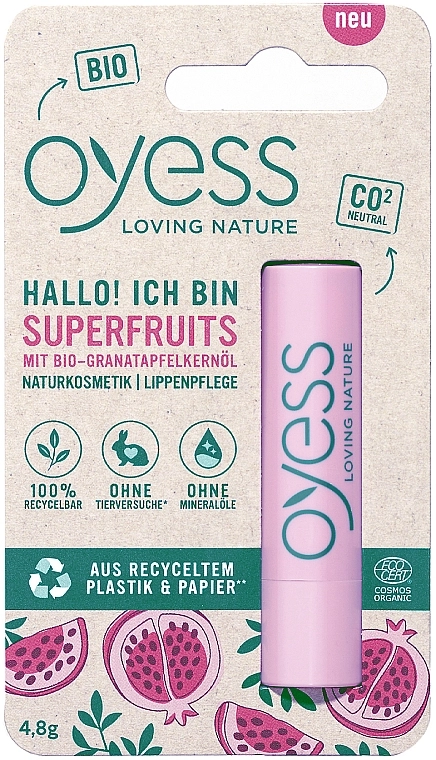 Oyess Гигиеническая помада-бальзам для губ "Superfruits" Lippenpflege - фото N1