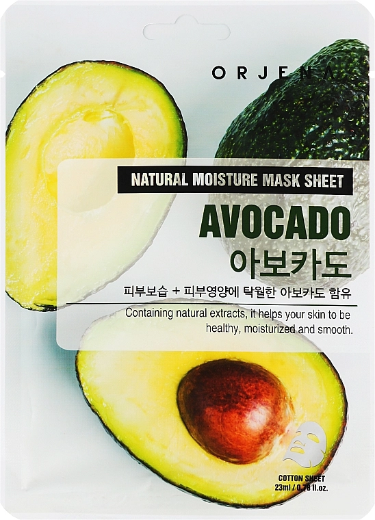 Orjena Тканевая маска для лица с экстрактом авокадо Natural Moisture Avocado Mask Sheet - фото N1