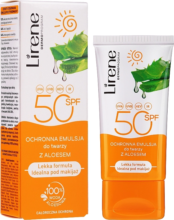 Lirene Солнцезащитная эмульсия для лица с алоэ вера Sun Care Emulsion SPF 50 - фото N2