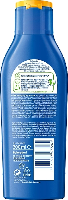 Nivea Сонцезахисний зволожувальний лосьйон для тіла Sun Protect & Moisture Sun Lotion SPF20 48H Moisture - фото N4