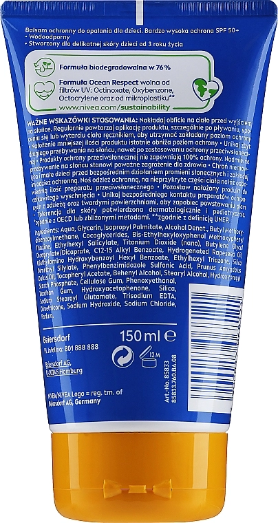 Nivea Солнцезащитный водостойкий крем для детей Sun Kids Ultra Protect & Play Sun Cream SPF50+ - фото N2