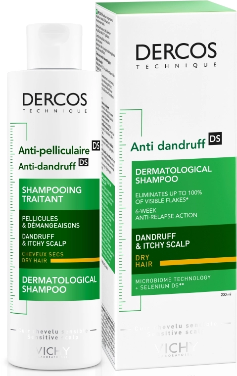 Vichy Шампунь против перхоти интенсивного действия для сухих волос Dercos Anti-Dandruff Treatment Shampoo - фото N2