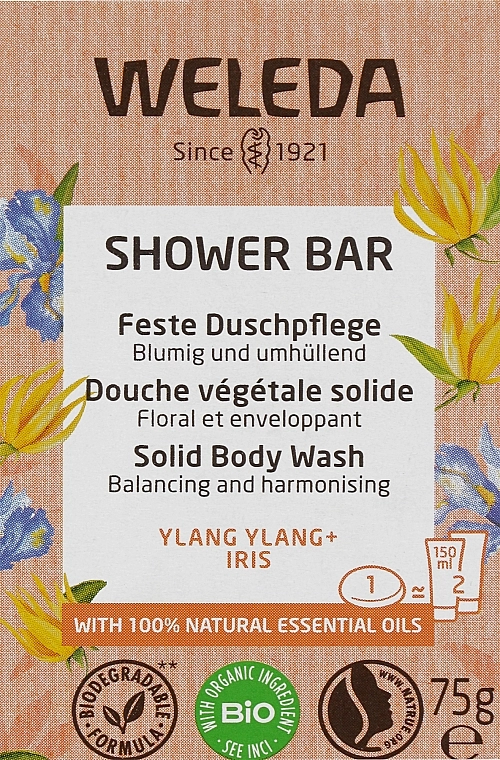 Weleda Твердий арома-бар для душу "Іланг-іланг та ірис" Shower Bar Solid Body Wash Ylang Ylang+Iris - фото N1