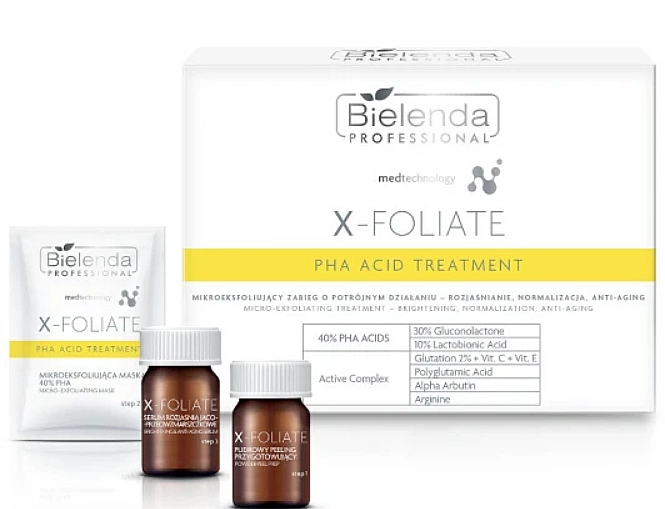 Bielenda Professional Набір X-Foliate PHA Acid Treatment (f/peeling/5*1.5g + f/mask/5*15g + f/ser/5*2ml) - фото N1