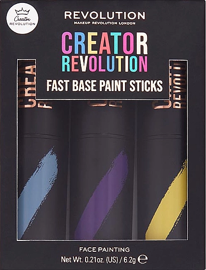 Makeup Revolution Набір стіків для макіяжу Creator Fast Base Paint Stick Set Light Blue, Purple & Yellow - фото N1