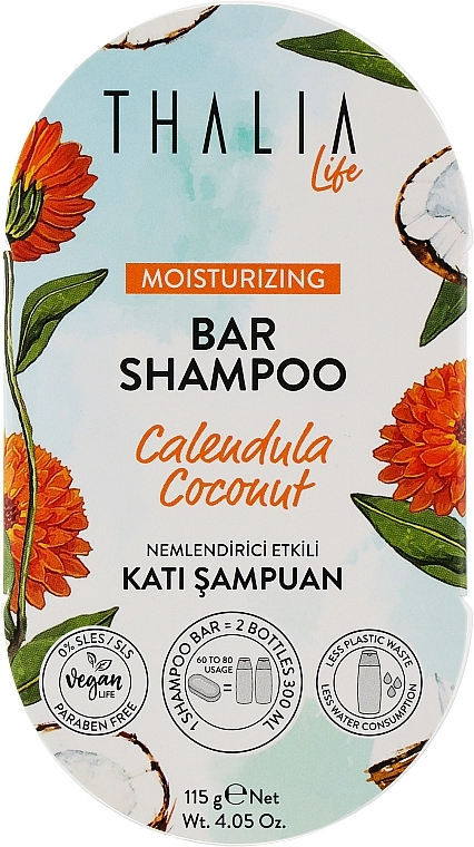 Thalia Твердий шампунь для сухого волосся з кокосом і календулою Life Bar Shampoo - фото N1