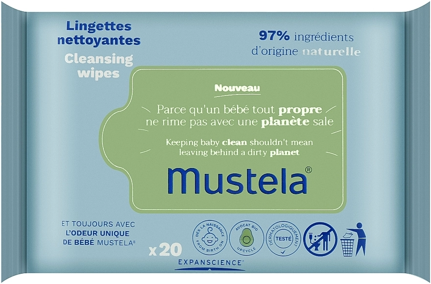 Mustela Серветки для дітей з ароматом авокадо Cleansing Wipes - фото N1