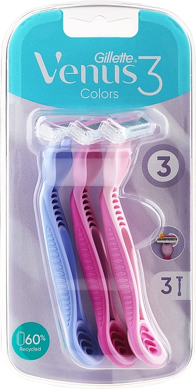 Gillette Одноразові станки для бритв, 3 шт Venus Simply 3 Plus Colors - фото N1