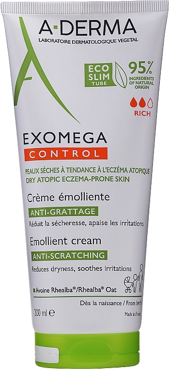 A-Derma Пом'якшувальний крем для тіла Exomega Control Emollient Cream Anti-Scratching - фото N1