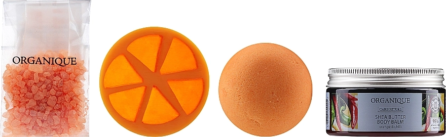 Organique Подарунковий набір «Апельсинова релаксація» (balm/100ml + soap/100g + bath/salt/100g + bath/ball/170g) - фото N1