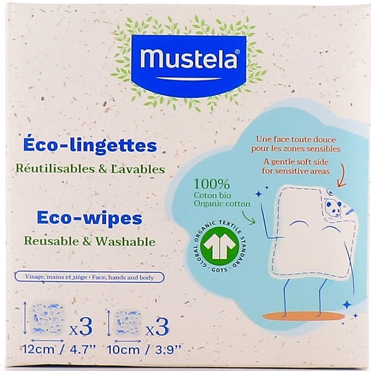 Mustela Екосерветки зі 100% органічної бавовни Eco-Wipers Kit (змінний блок) - фото N1
