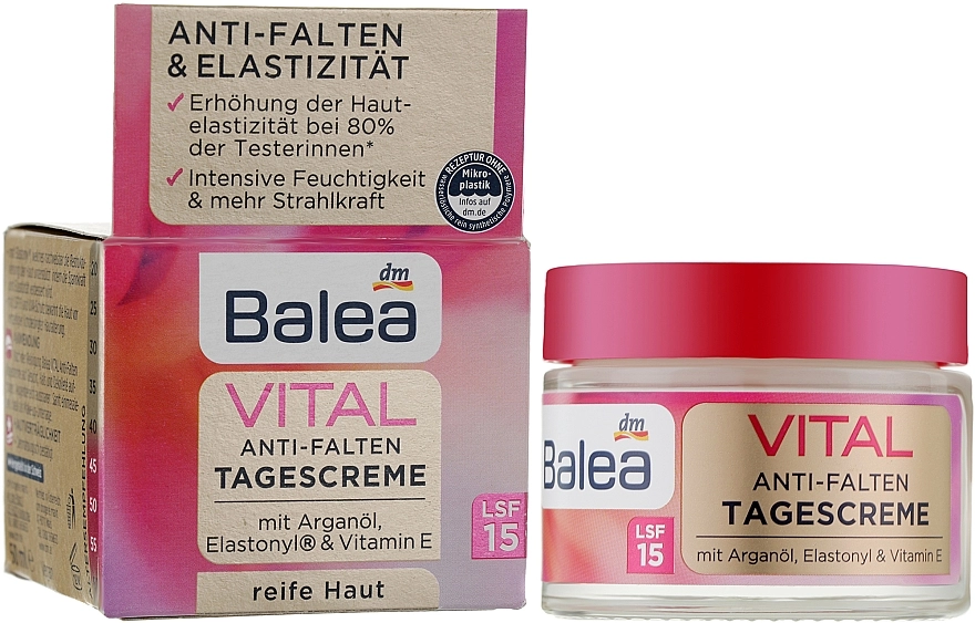 Balea Денний крем проти зморщок Vital Anti-Wrinkle Day Cream With Argan Oil, Elastonyl & Vitamin E - фото N2