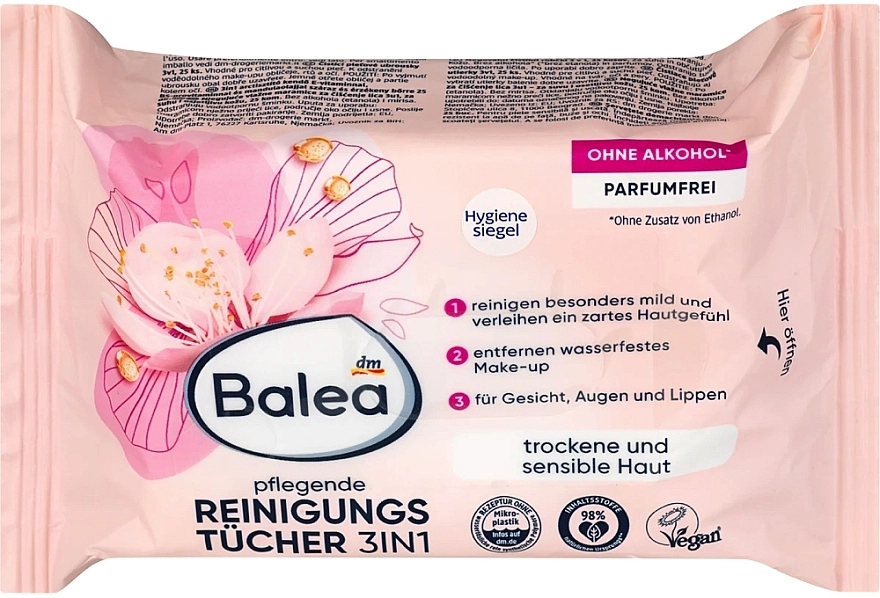 Balea Влажные салфетки для снятия макияжа "Питательные 3 в 1" - фото N1