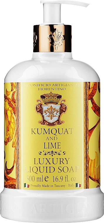 Saponificio Artigianale Fiorentino Натуральне рідке мило "Кумкват і лайм" Kumquat and Lime Luxury Liquid Soap - фото N1