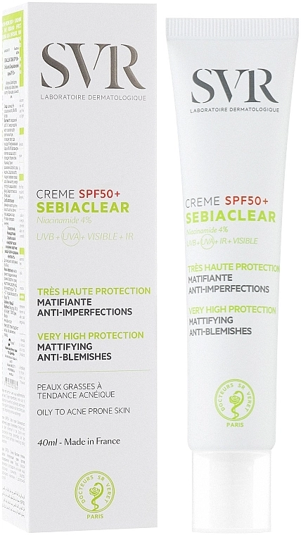 SVR Матирующий солнцезащитный крем для проблемной кожи лица Sebiaclear Cream SPF50+ Very High Protection - фото N2