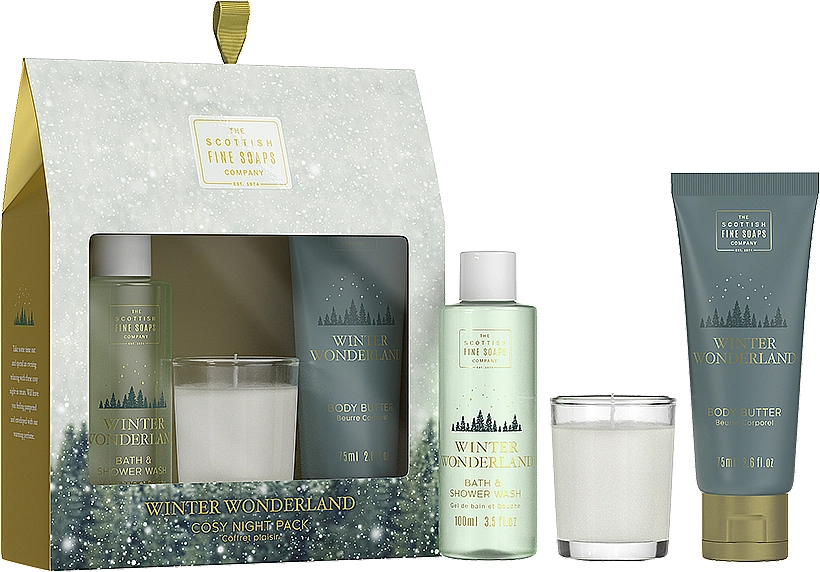 Scottish Fine Soaps Набір Winter Wonderland Cosy Night Pack (sh/gel/100ml + b/cr/75ml + candle/1pc) - фото N1