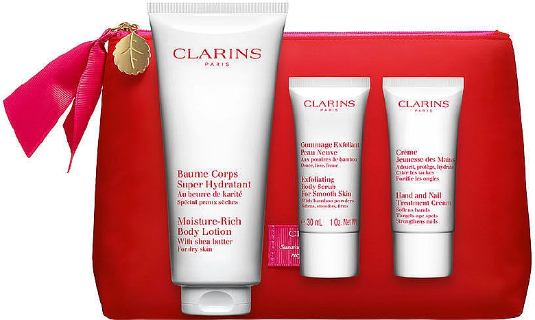 Clarins Набір VP Moisture Rich Body Lotion HLY 2022 (b/lot/200ml + scr/30ml + h/cr/30ml + bag/1pc) - фото N1