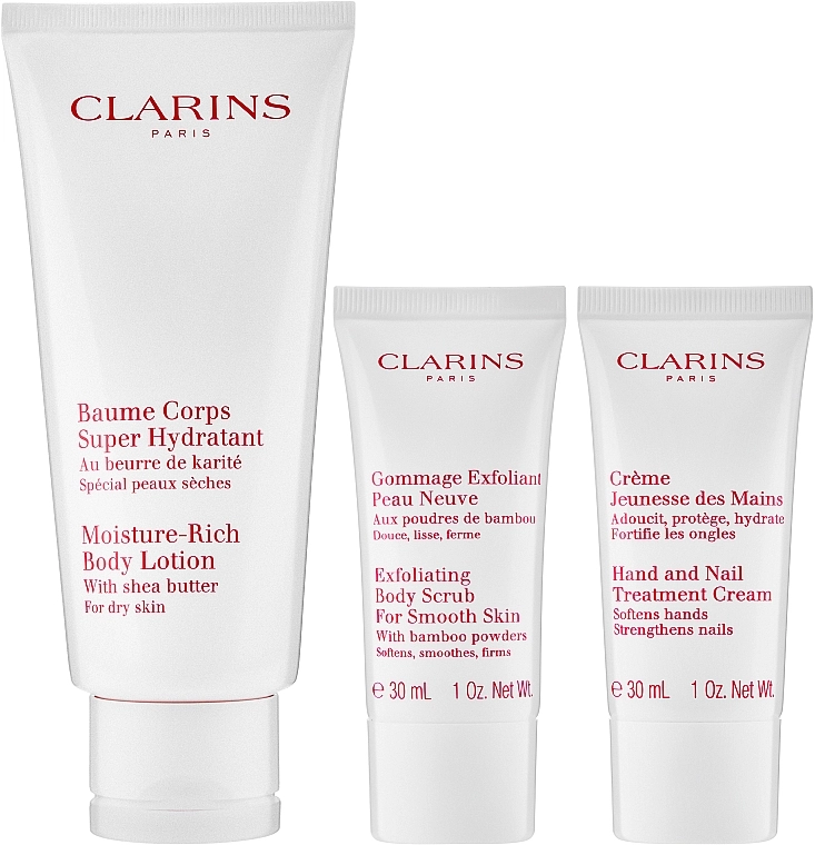 Clarins Набір VP Moisture Rich Body Lotion HLY 2022 (b/lot/200ml + scr/30ml + h/cr/30ml + bag/1pc) - фото N2