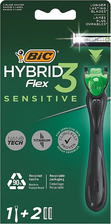 BIC Бритва Flex 3 Hybrid Sensitive з 2 змінними касетами - фото N1